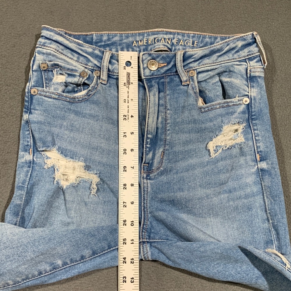 American Eagle Flare Jeans Womens 8 Super Hi-Rise Distressed Light Wash Boho - Picture 6 of 8